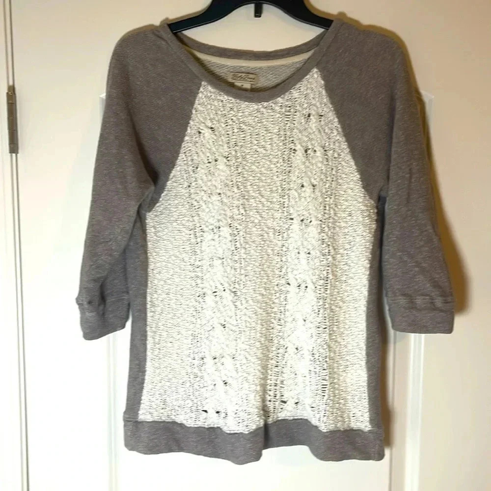 Lucky Brand Ivory Cable Knit 3/4 Sleeve Pullover Sweater - Size M